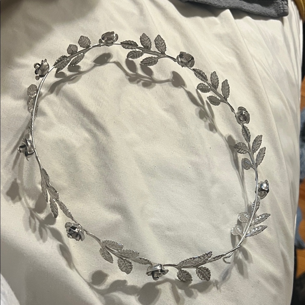 Silver Leaf and Rose Headband